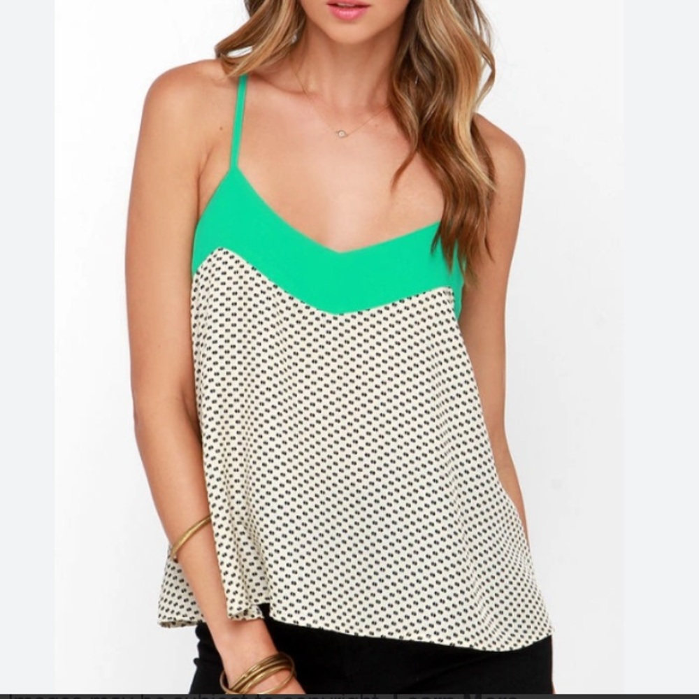 THML Sweet Someone Mint Print  Green and Cream Camisole Tank Adj Straps Size S